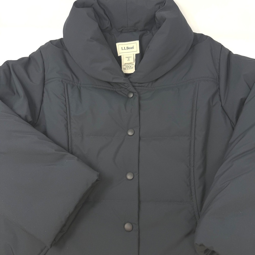 LL Bean Womens Medium Navy Blue Quilted Shawl Collar Puffer Jacket
